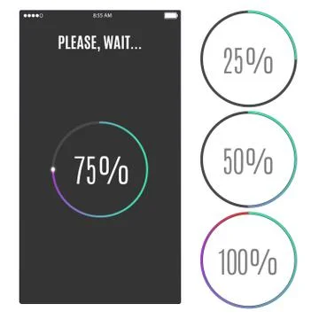 Phone screen with loading percentage marks. Icons progress bar Stock Illustration
