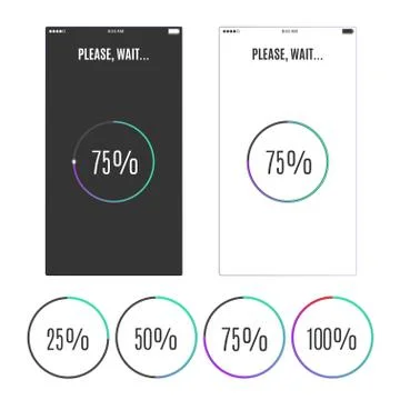 Phone screen with loading percentage marks. Icons progress bar Stock Illustration