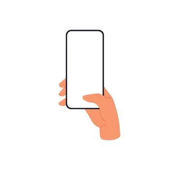 Phone screen mockup in hand. Thumb clicking smartphone. Flat vector illustr.. Ilustración de archivo