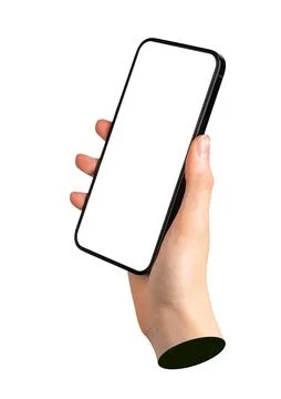 Phone screen mockup held in hand, showcasing a blank, empty frame. Black Stock Photos