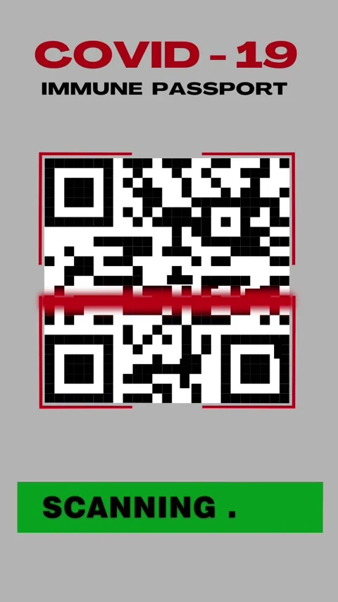Phone screen scanning QR code health passport.  No immunity. Vertical screen Stock Footage 150353660
