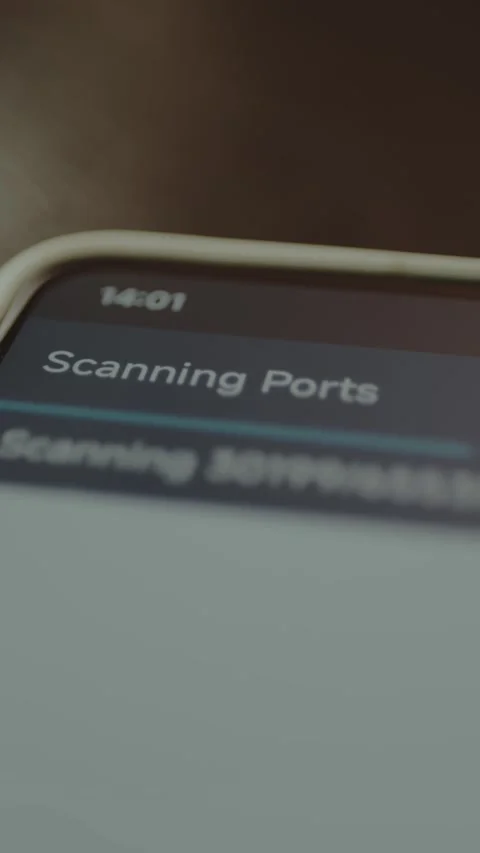 Phone screen showing a program that is actively scanning network ports Stock Footage 328354930