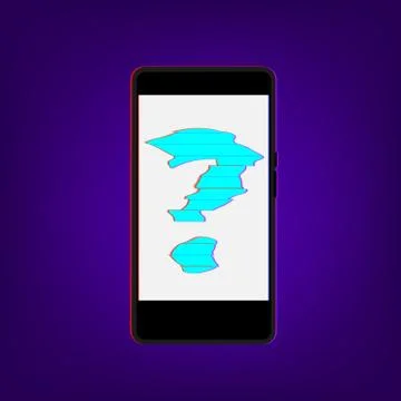 Phone screen with stylized question mark sign with distorted glitch effect on Stock Illustration