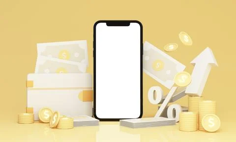 A phone screen with wallet and higher interest rates on deposits and digital  Stock Illustration