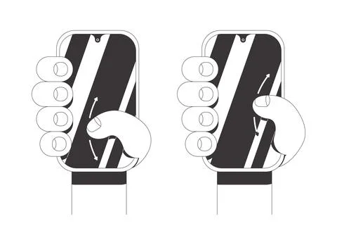 Phone scrolling thumb gesture vertical mode line neo brutalism tutorial graph Stock Illustration