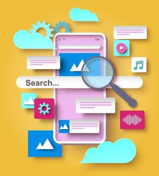 Phone search vector mobile web browser design Stock Illustration