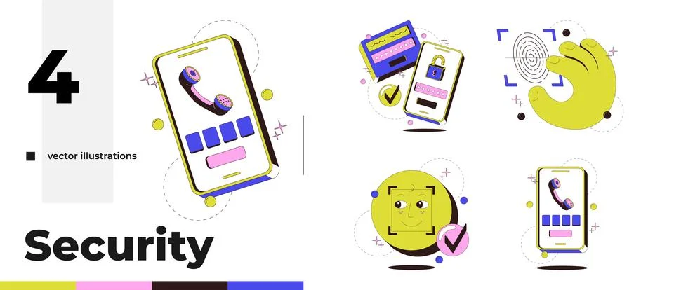 Phone security and biometric authentication modern onboarding illustration pa Stock Illustration