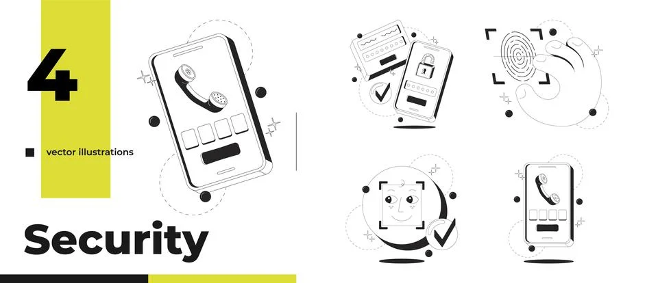 Phone security and biometric authentication clean onboarding illustration pac Stock Illustration