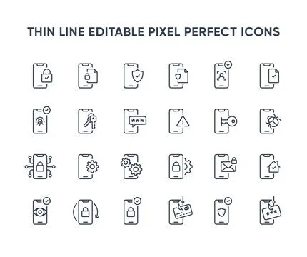 Phone security vector thin line icons Stock Illustration