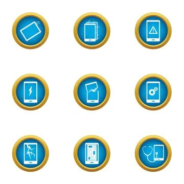 Phone setup icons set, flat style 스톡 일러스트