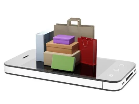 Phone with shopping stuff 库存插图