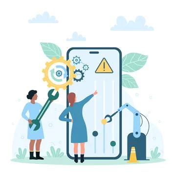 Phone smart system customization, tiny people move sliders of settings on イラスト素材