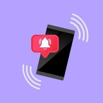 Phone, smartphone with notification bell icon flat in modern colour design co Stock Illustration