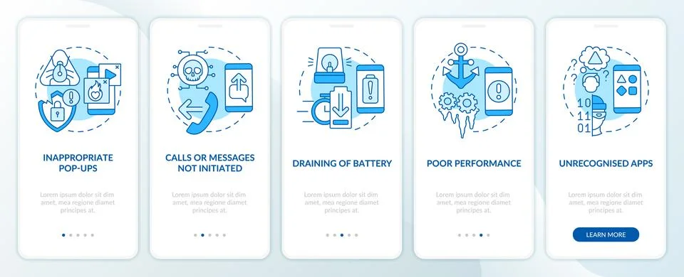 Phone social engineering attack blue onboarding mobile app screen Illustrazione stock
