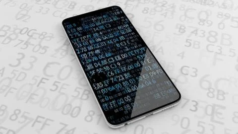 Phone with software code. Encryption. Encrypted phone secure 25. Stock Photos