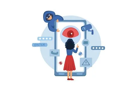 Phone Spyware Attack Stock Illustration