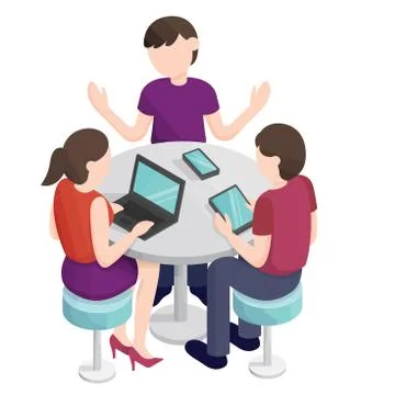 Phone strategy  team table discussing office group   meeting illustration イラスト素材