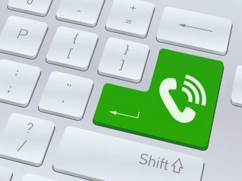 Phone symbol on white computer keyboard. Vector illustration. Illustrazione stock