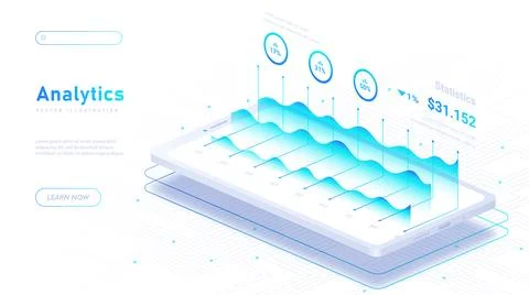 Phone system analytics white poster vector Stock Illustration