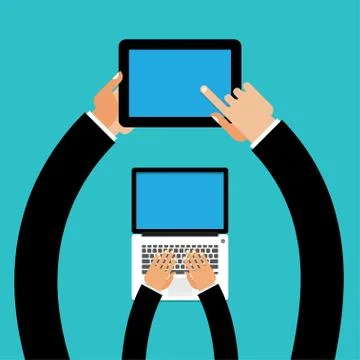 Phone, tablet in his hands Stock Illustration
