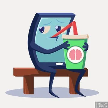 Phone tablet internet drinking brain through a straw Enslaved by Technology.  Stockillustratie
