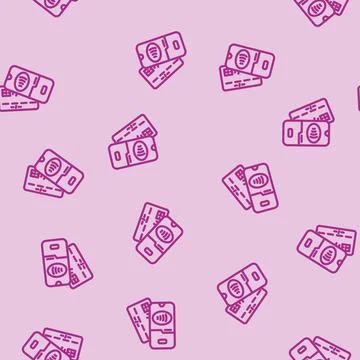 Phone tapping card line vector seamless pattern Stock Illustration