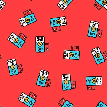 Phone tapping card nfc technology vector seamless pattern Stock Illustration
