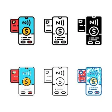 Phone tapping card types nfc technology color icon vector Stock Illustration