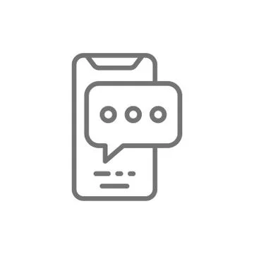 Phone with text bubble, speech chat, message line icon. Stock Illustration