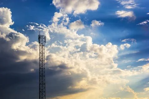 Phone tower antenna &amp; cloud Stock Photos