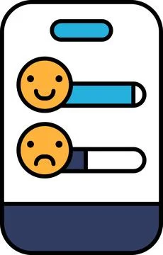 A phone with two faces on it, one with a frown and the other with a smile Stock Illustration