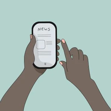 The phone is in the two hand of a dark-skinned man. News in your phone. Stock Illustration