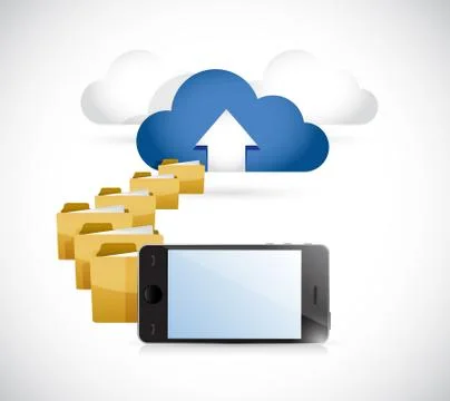 Phone uploading info to cloud. cloud computing Illustrazione stock