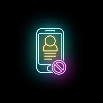 Phone user profile blocked neon line icon Stock Illustration