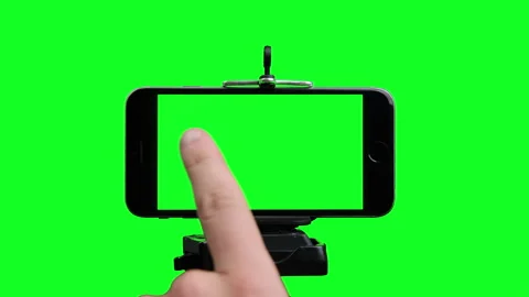 Phone with vertical green chroma key screen on green background Stock Footage 166096896