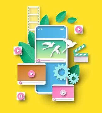 Phone video application vector mobile movie online Stock Illustration