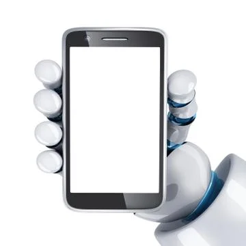 Phone view front, empty screen and robot hand. 3d illustration Stock-Illustration