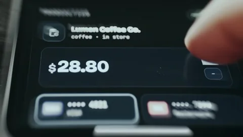 Phone Wallet On Coffee Terminal - Technology Screen Macro Видео 336389441