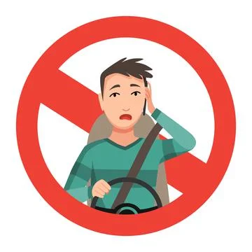 Phone while driving. Safety driving rules. Do not use mobile. Young man talking Stock Illustration