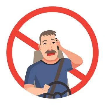Phone while driving. Safety driving rules. Do not use mobile. Man talking on Stock Illustration