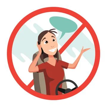 Phone while driving. Safety driving rules. Do not use mobile. Woman talking on Stock Illustration