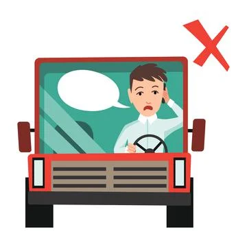 Phone while driving. Safety driving rules. Do not use mobile. Young man talking Stock Illustration