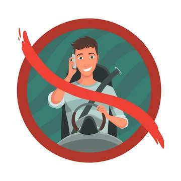 Phone while driving. Safety driving rules. Do not use mobile. Keep your eyes on Stock Illustration