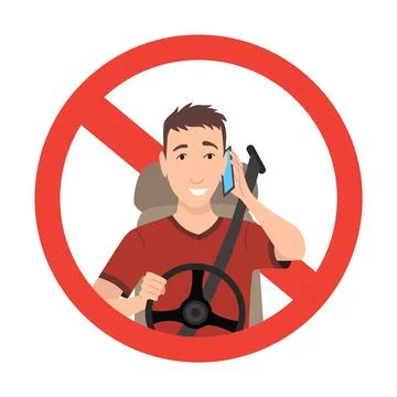 Phone while driving. Safety driving rules. Do not use mobile. Man talking on Stock Illustration