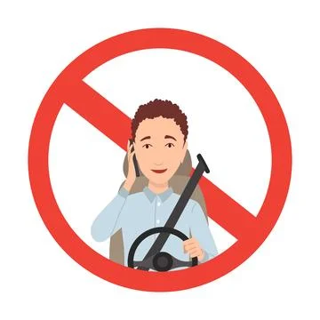 Phone while driving. Safety driving rules. Do not use mobile. Man talking on Stock Illustration