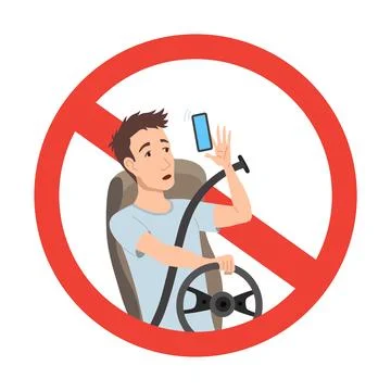Phone while driving. Safety driving rules. Do not use mobile. Man talking on Stock Illustration