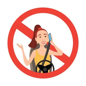 Phone while driving. Safety driving rules. Do not use mobile. Woman talking on Stock Illustration