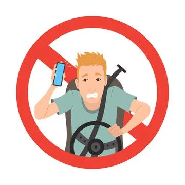 Phone while driving. Safety driving rules. Do not use mobile. Man talking on Stock Illustration
