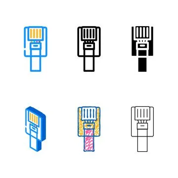 Phone wire cable color icon vector styleset Stock-Illustration