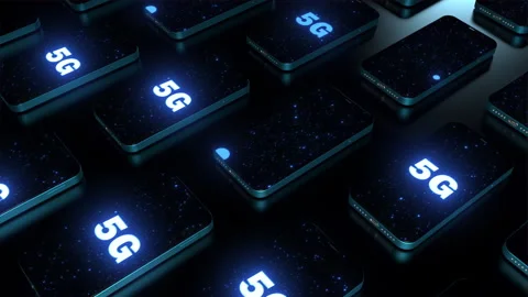 Phones in large quantities on the envelope inscribed on the display 5g loop a Stock-Footage 171157002